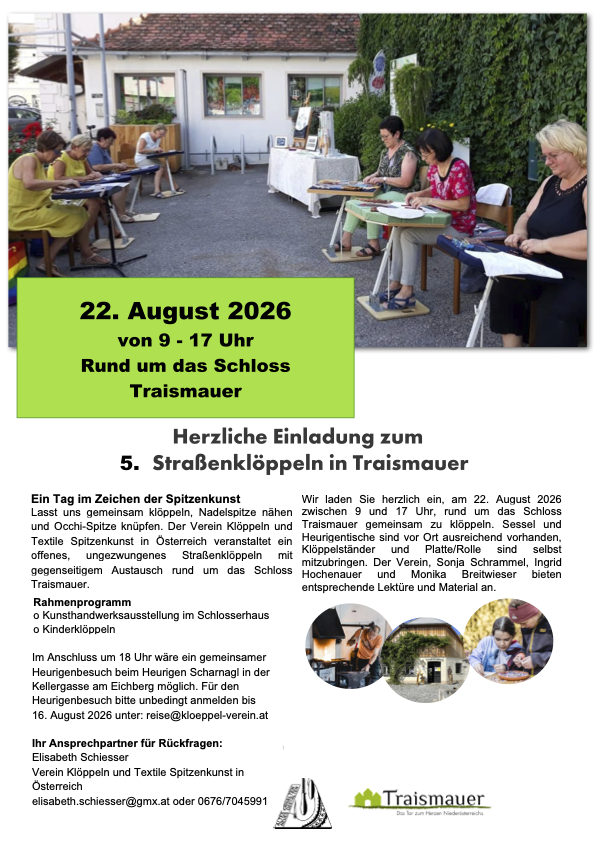 Straßenklöppeln_2026 Einladung zum Straßenklöppeln am 22.8.2026 in Traismauer